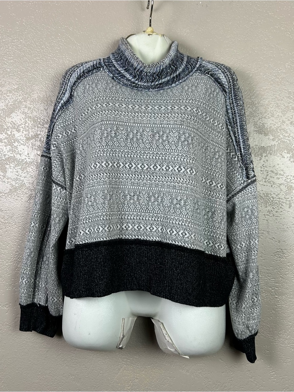 We The Free Gray Patterned Cowlneck Sweater with Dark Hem - Picture 8 of 14
